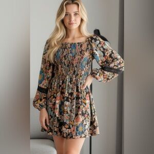 Nostalgia Boho Multicolor Floral Long Sleeve Dress M